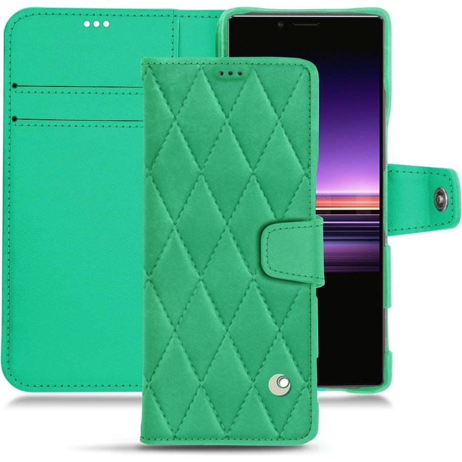 Noreve Lederschutzhülle Wallet (Sony Xperia 1), Smartphone Hülle, Grün
