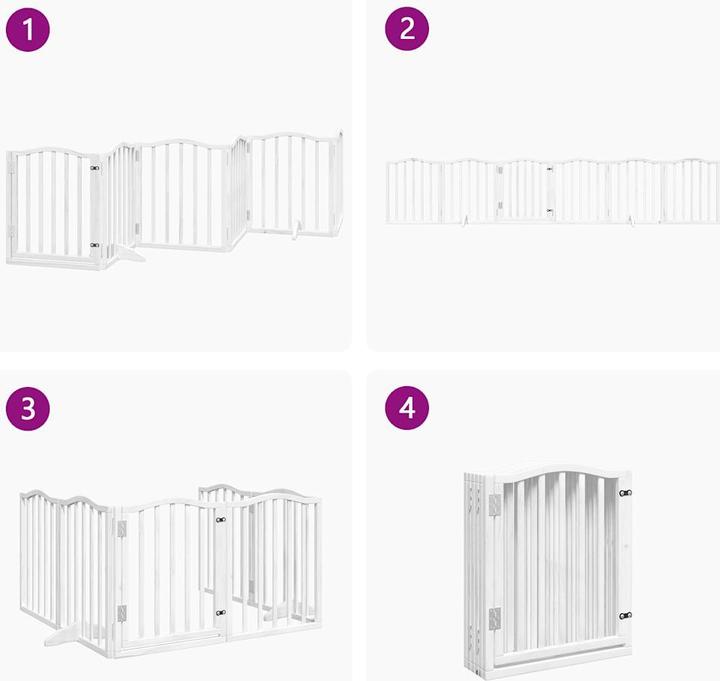 Produktbild vidaXL Hundetor mit Tür Faltbar Hundegitter Schutzgitter Weiss 6-tlg. Pappelholz (30 cm)