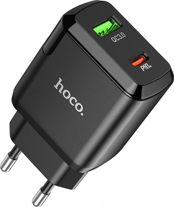 Produktbild Hoco - Wall Charger Favor (N5) - USB-A, USB Type-C, Q.C 3.0, PD 20W, 3.0A - Black (20 W, 2 Ports)