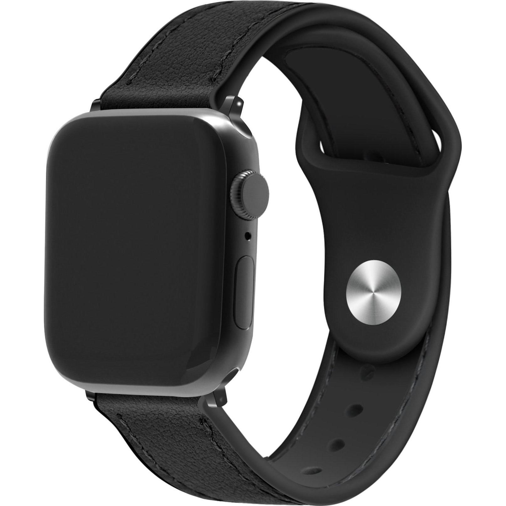 Thumbnail - Strap-it Leder-Hybridarmband (Leder und Silikon, Apple Watch), Uhrenarmband, Schwarz