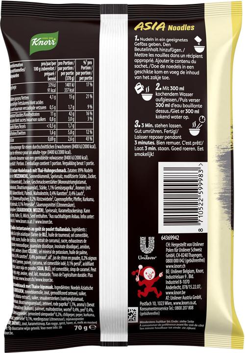 Image du produit Knorr Asia Noodles Thai sachet, Nouilles Asiatiques Snack, prêt en seulement 3 minutes (70 g)