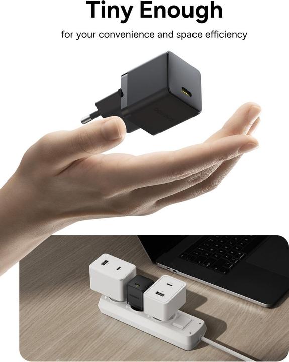 Productafbeelding Baseus - Wandoplader Palm (P10111605113-00) - Snelle oplader, Type-C, PD 30W, 5V/3A - Cluster Zwart (30 W, 1 portie)