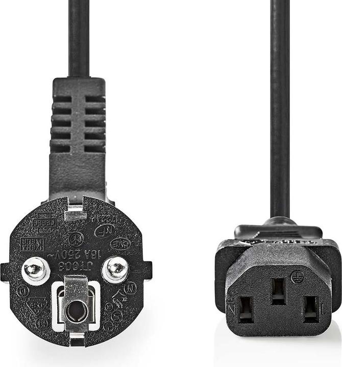 Produktbild Nedis Stromkabel | Schutzkontaktstecker | IEC-320-C13 | Abgewinkelt | Gerade | Vernickelt | 5.00 m | (5 m)