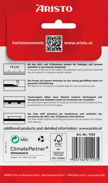 Nutritional values and ingredients Aristo Angle 16cm 1553 Hypotenuse (160 mm)