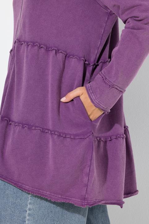 Actual product image Ulla Popken Tiered Flounce Panel Zip Up Hoodie (62)