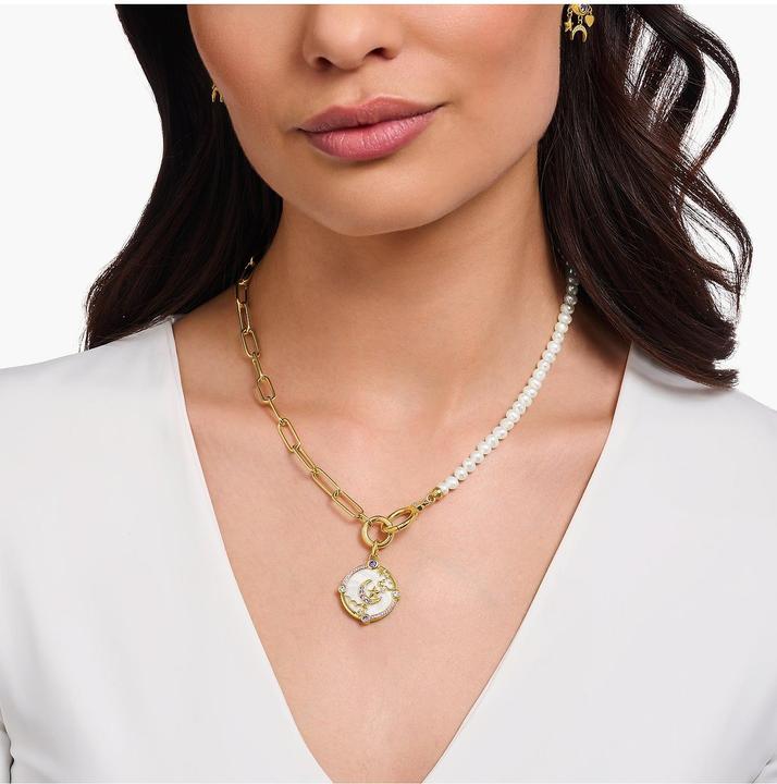 Image du produit Thomas Sabo Pendentif chaîne avec demi-lune et pierres multicolores plaqué or (Émail, Argent 925)