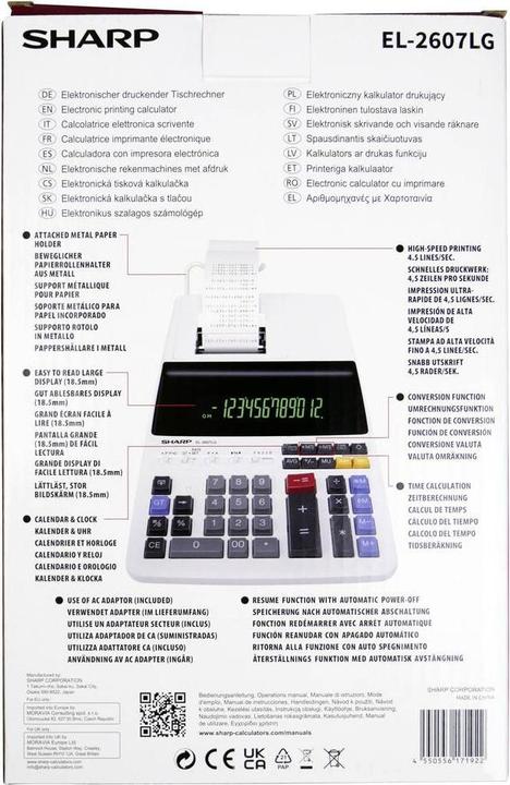 Actual product image Sharp Printing desk calculator EL-2607 LG (Batteries, Electrical connection)