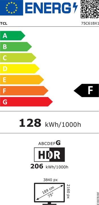 Energy Label TCL 75C61B (75", QLED, 4K, 2024)