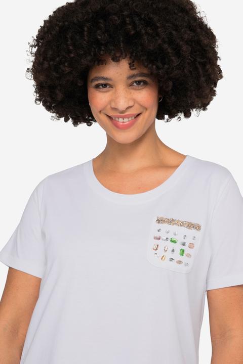 Actual product image Angel of Style Classic Fit Crew Neck Decorative Rhinestone Chest Pocket T-Shirt (52)