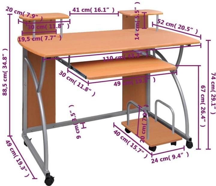 Image du produit vidaXL Computertisch (110 x 52 x 74 cm)