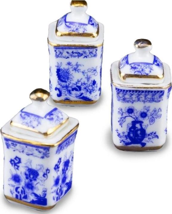 Actual product image Reutter 001.817/5 - 3 kitchen jars "Blue Onion", miniature