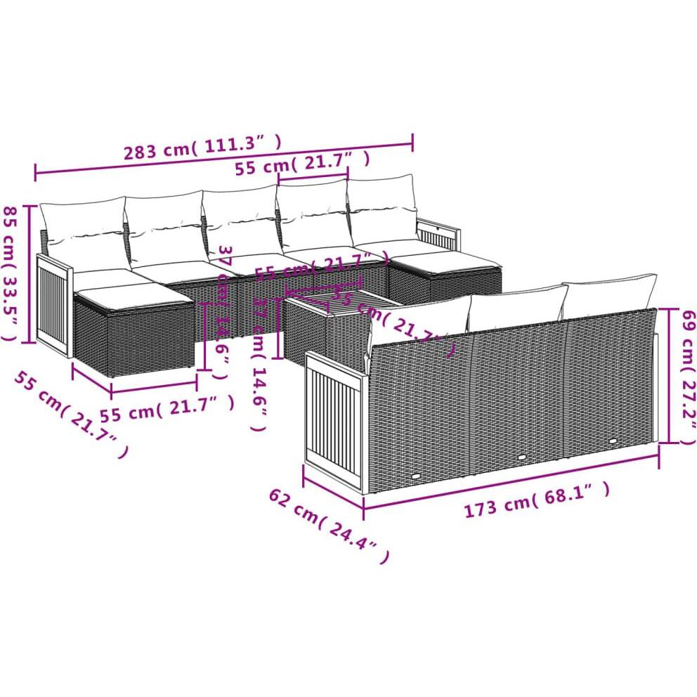 Thumbnail - VidaXL, Gartenlounge, 10-tlg. Garten-Lounge-Set mit Kissen