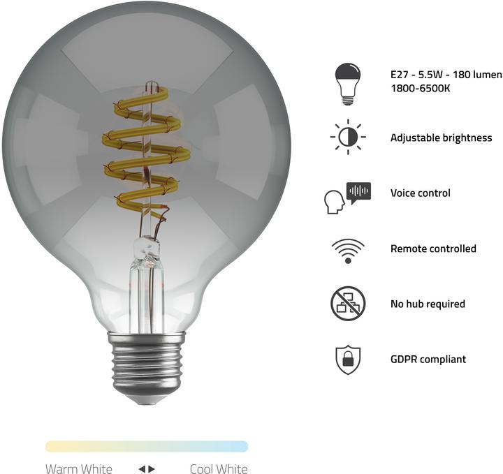 Actual product image Hombli Smokey (E27, 5.50 W, 60 lm, 1 x, G)