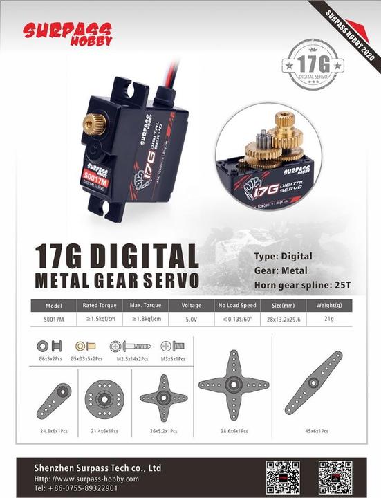 Actual product image Surpass Hobby Servo 17G S0017M