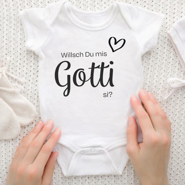 CreaDiva Babybody Kurzarm - Willsch Du mis Gotti si? (68)