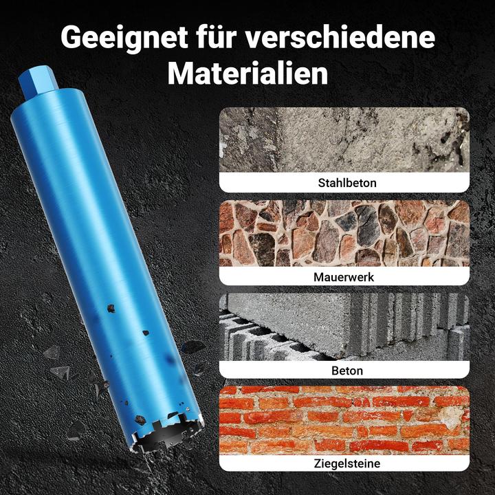 Produktbild Wiltec Diamantbohrkrone Shark Ø102mm Bohrkrone 450mm 1¼ UNC Diamantbohrer Beton (102 mm)