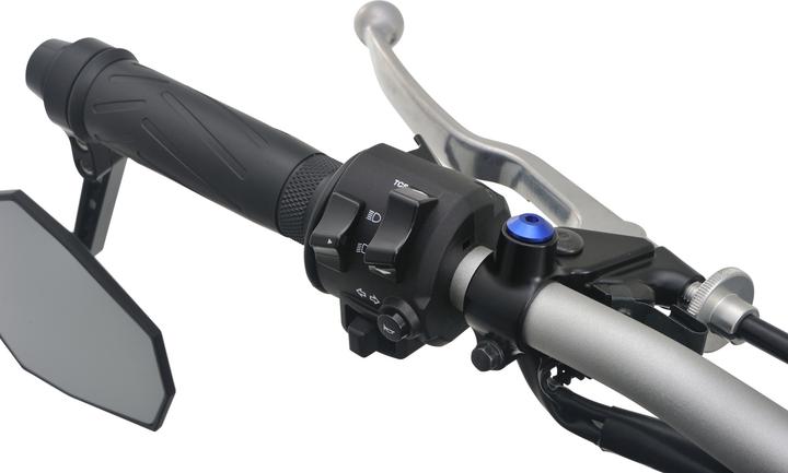 Actual product image Daytona Blue anodised CNC aluminium screw cap F. Mirror M10 X P1.25 right-hand thread