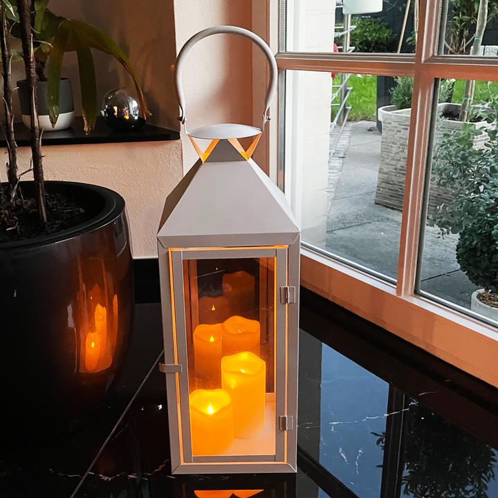Produktbild Inda-Exclusiv Grosse Garten - Laterne Windlicht weiss Glas Metall 54cm (1 x)