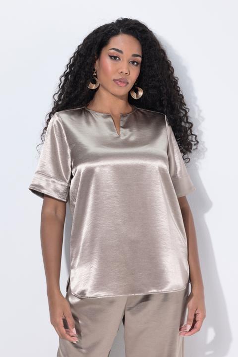 Produktbild Ulla Popken Satinbluse, Metallic-Effekt, Rundhals, Halbarm (54)