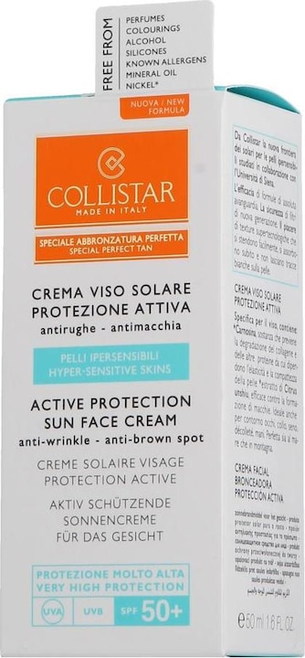 Actual product image Collistar CS Sun - Active Protection Sun Face Cream Anti-Wrinkle SPF 50+ (Sun cream face, SPF 50, 50 ml)