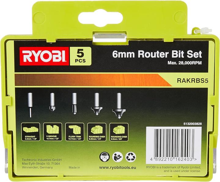 Actual product image Ryobi Milling cutter set 5 pieces, 5132003828