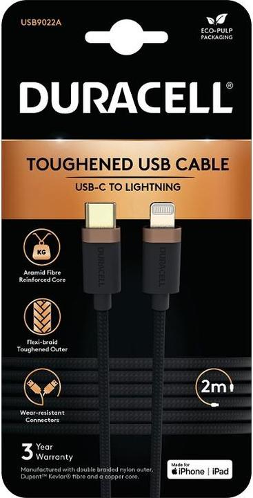 Image du produit Duracell 2M USB-C vers Lightning Braide (2 m, USB 3.2 Gen 2)