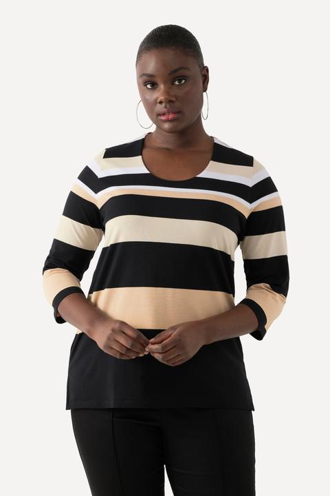 Produktbild Ulla Popken Shirt, Ringel, Rundhals, 3/4-Arm, Pima Cotton (42, 44)