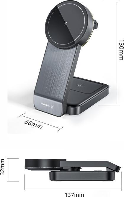 Produktbild Swissten Foldable Wireless Charger Magfold 3In1 25W Black (Magsafe Compatible) (25 W)