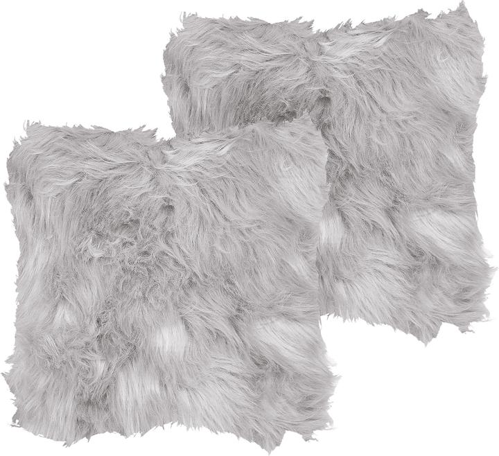 Actual product image Beliani Decorative cushion fur look light grey 42 x 42 cm Set of 2 LUBHA (45 x 45 cm)