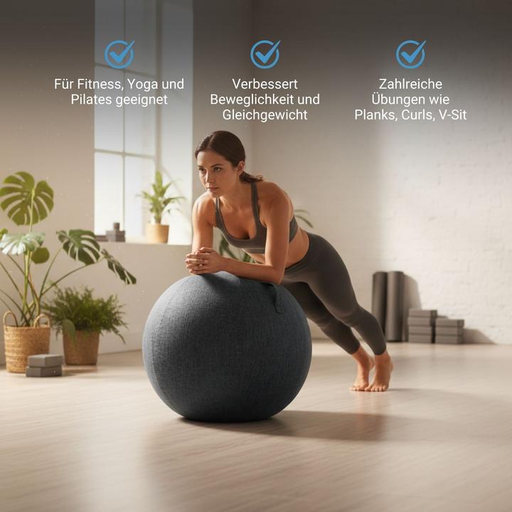 Produktbild Hermex Sitzball mit Schutzhülle Yoga-Ball Gymnastikball Fitnessball (65 cm)