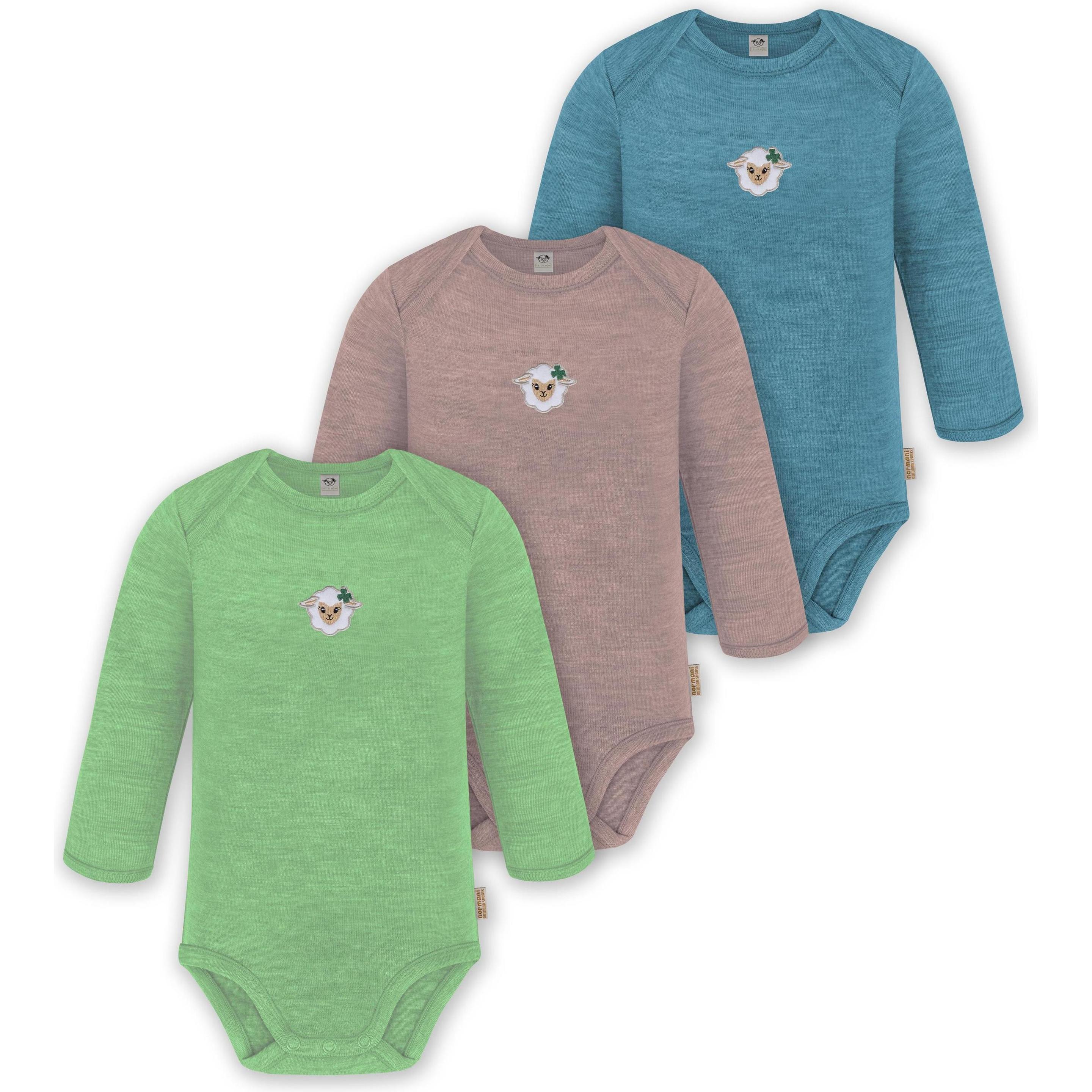 Normani, Herren, Body, 3er Pack Baby Merino Body Langarm „Auckland" - 9375, Blau, (62)