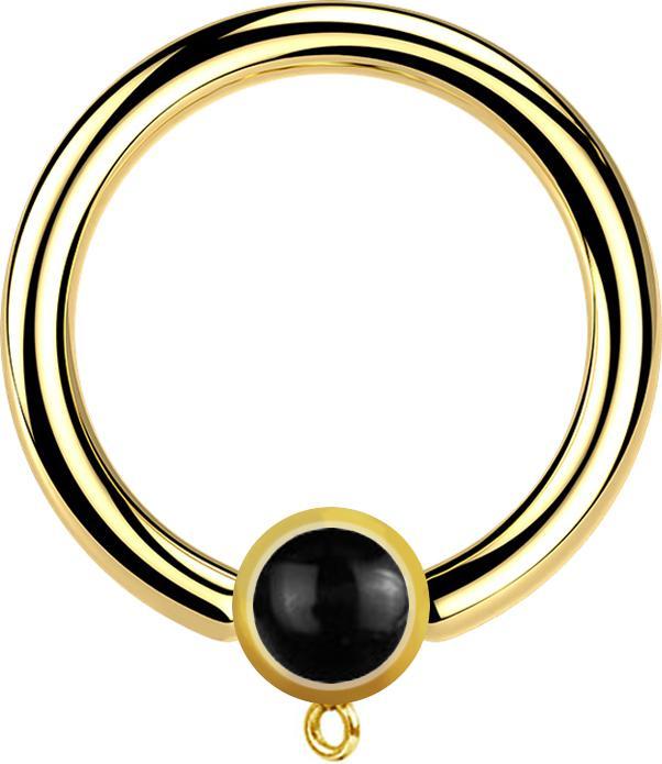 Image du produit Star Piercing Micro Closure Bague plaquée or avec cylindre pierre d'onyx noir Bague pour pendentif (Minéral, Acier chirurgical 316L, sans laiton)