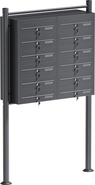 Produktbild Wiltec 12er Briefkastenanlage Anthrazit 2x6 Fächer Standbriefkasten Briefkasten