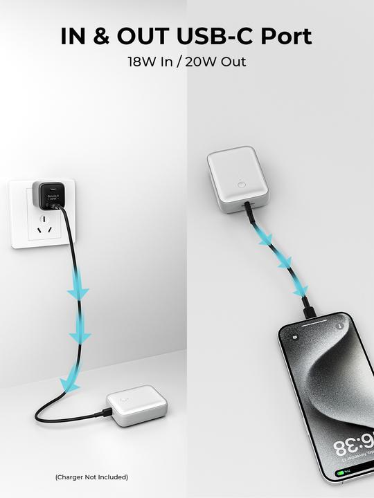 Produktbild Aukey Spark Mini 10000, 20W, PD,QC PB-Y55 WH Powerbank,White,USB-C,USB-A (10000 mAh, 20 W)
