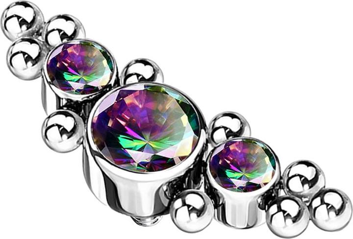 Actual product image Star Piercing Dermal Anchor silver centred with beads and three crystals dark multicolor (without brass, Titanium)