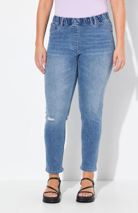 Actual product image Ulla Popken Lightly Distressed Elastic Waist Jeans (50)