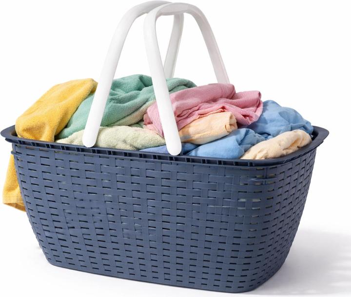 Actual product image Mojawo Tragbarer Einkaufskorb Wäschekorb Wäschesammler Henkel 23 Liter Blau (35 l)