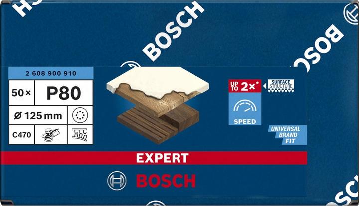 Produktbild Bosch Professional Zubehör EXPERT C470 Schleifpapier mit 8 Löchern für Exzenterschleifer, 125 mm, G 80, 50-tlg. (80)