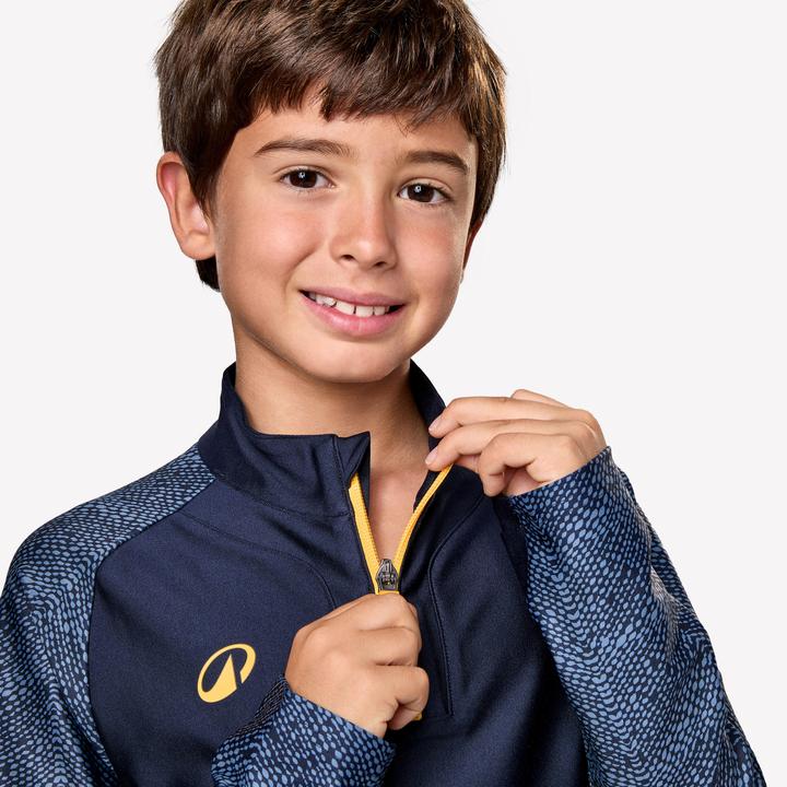 Produktbild Kipsta Kinder Fussball Sweatshirt 1/2 Zip - Viralto Roarr blau/marineblau/orange (122)