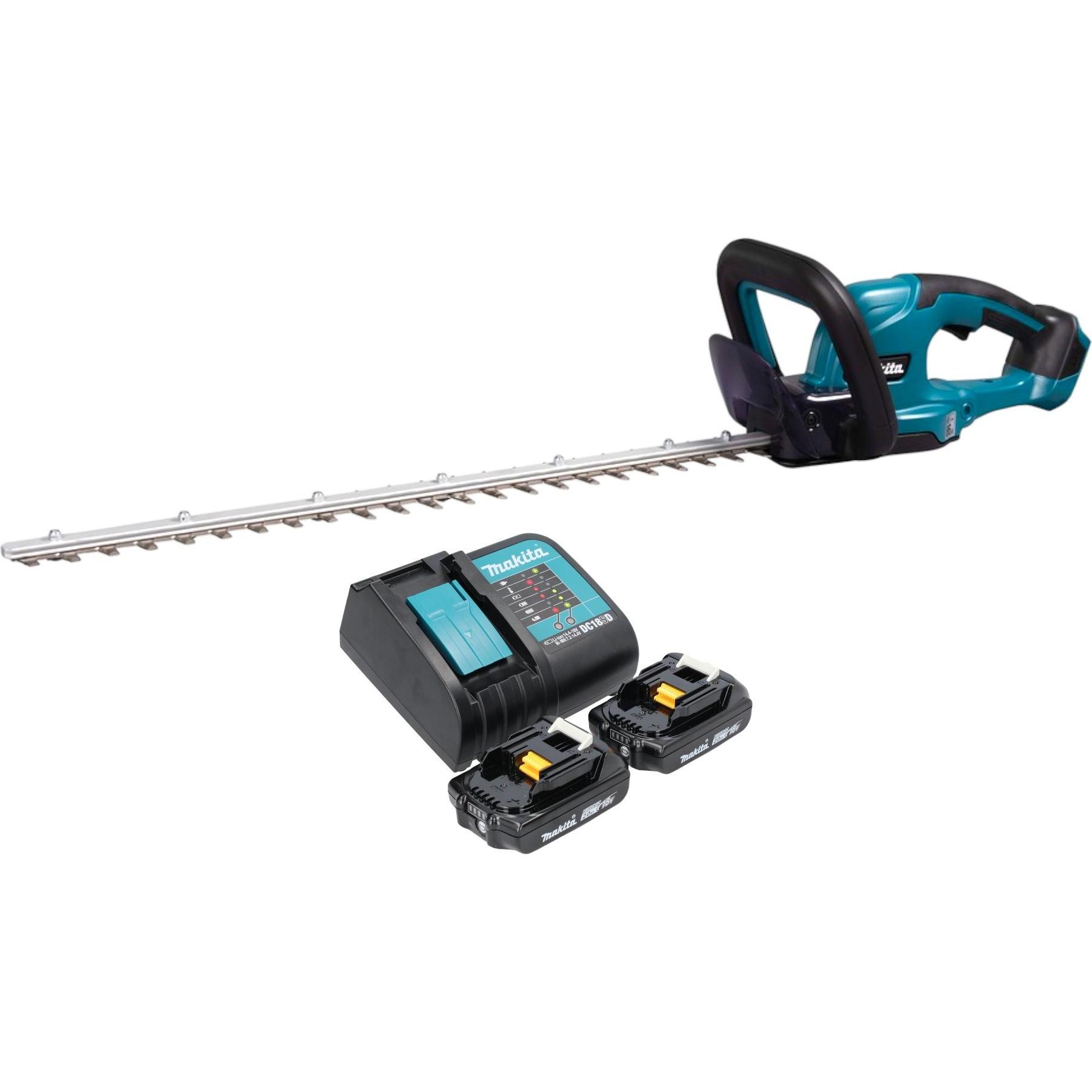 Makita, Heckenschere, DUH 607 SA2 Akku Heckenschere 18 V 60 cm + 2x Akku 2,0 Ah + Ladegerät (Akkuheckenschere)