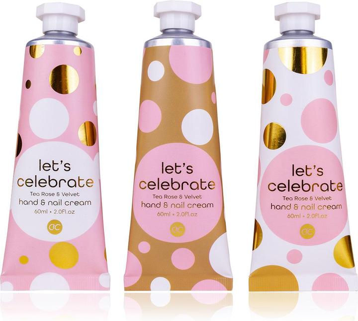 Actual product image Accentra Hand & Nail Cream LET'S CELEBRATE in tube, 60ml, 3 assorted motifs, fragrance: Tea Rose & Velvet (60 ml)