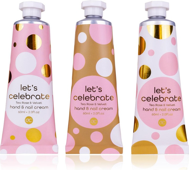 Actual product image Accentra Hand & Nail Cream LET'S CELEBRATE in tube, 60ml, 3 assorted motifs, fragrance: Tea Rose & Velvet (60 ml)