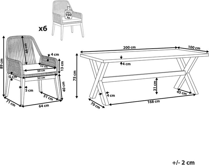 Produktbild Beliani Gartenmöbel Set Faserzement 200 x 100 cm 6-Sitzer Stühle schwarz / grau OLBIA (200 cm)