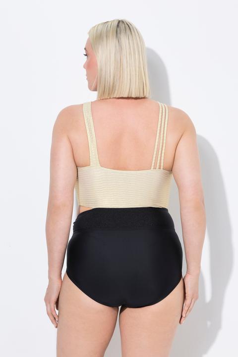 Image du produit Ulla Popken Maillot de bain avec bonnets souples, découpe et tissu doré sur le haut, matière recyclée (48)