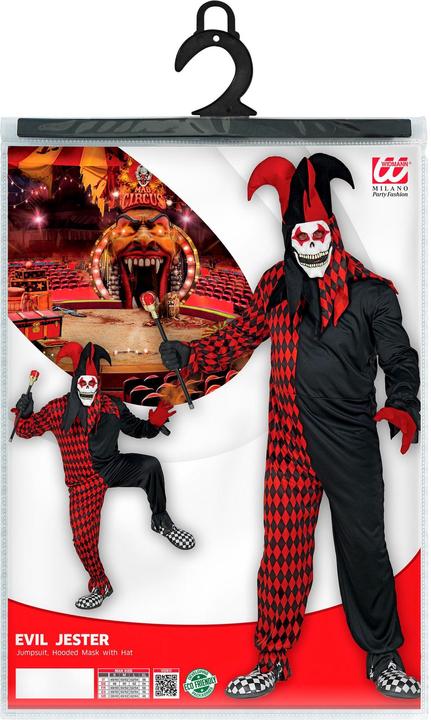 Actual product image Widmann Evil harlequin with overalls, mask with hood and hat (S)