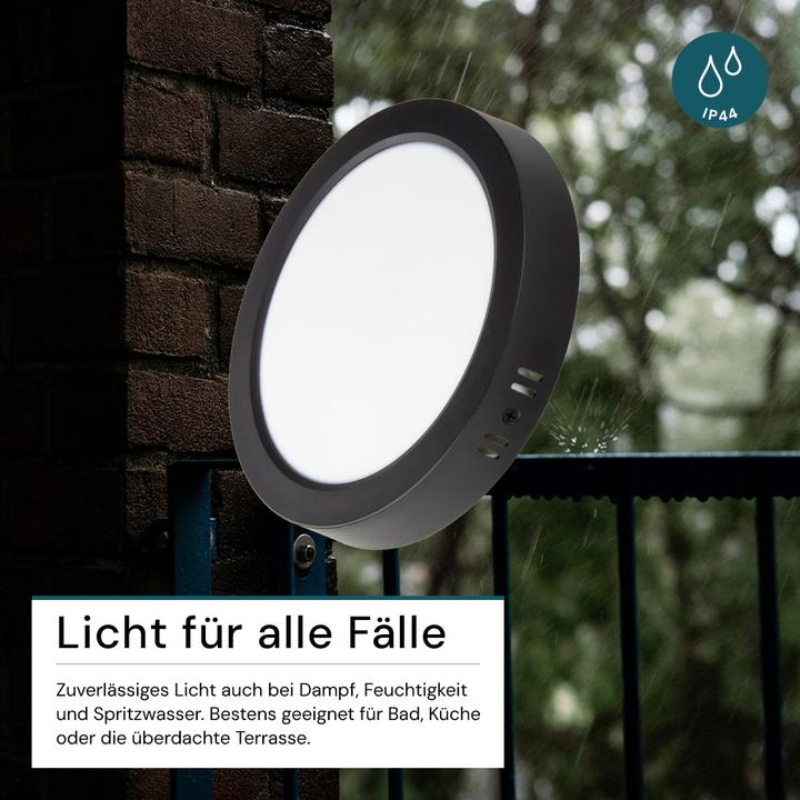 Produktbild Luxula LED-Deckenleuchte, 6W, EEK: F, 600lm, CCT, IP44, rund, schwarz (600 lm)
