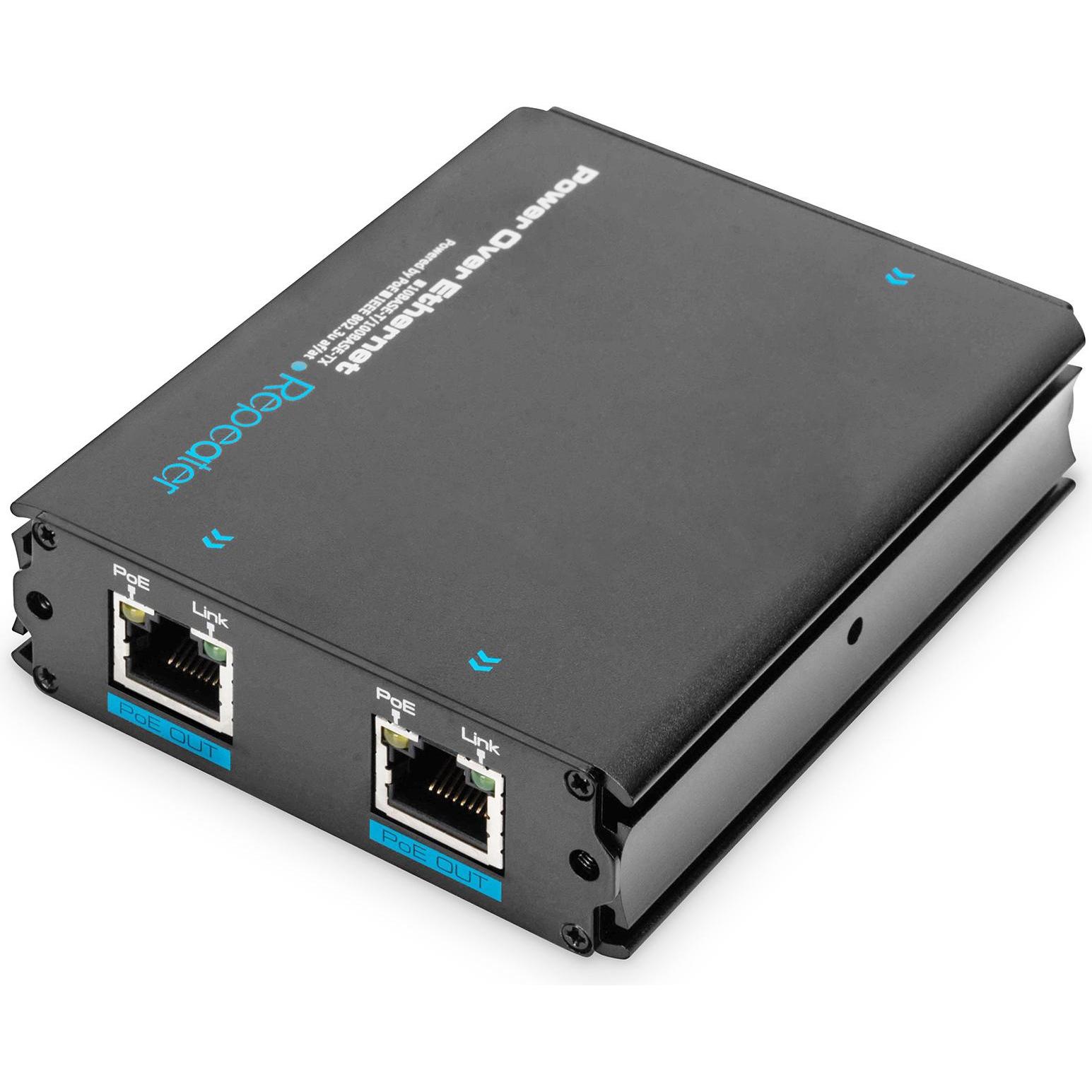 Thumbnail - Digitus Fast Ethernet PoE+ Verstärker (2 Ports), Netzwerk Switch, Schwarz