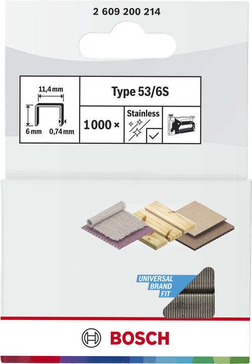 Produktbild Bosch Professional Zubehör Feindrahtklammer Typ 53, 11,4 x 0,74 x 6 mm, 1000er-Pack, rostfrei