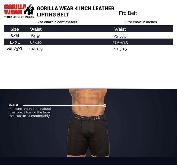 Actual product image Gorilla Wear 4 Inch Lifting Belt Leather Brown (L, XL)