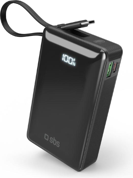 Productafbeelding SBS Powerbank 20.000mAh 20W PD LCD USB-C kabel zwart (20000 mAh, 20 W)